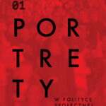 Okładka książki „Portrety w polityce społecznej 01” na czerwonym tle z sylwetkami ludzi
