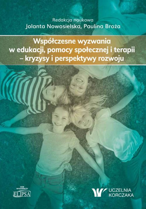 Okładka książki „Współczesne wyzwania w edukacji, pomocy społecznej i terapii” ze zdjęciem dzieci leżących na podłodze